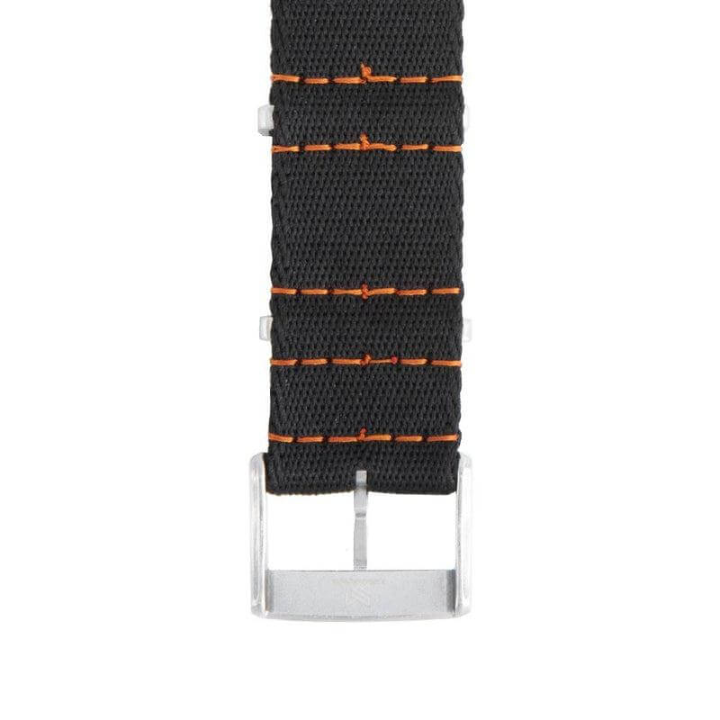 Premium Black Nylon Military Watch Strap with Orange Stitches - Image 6