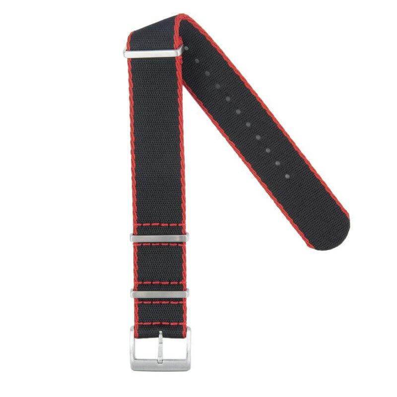 Premium Black Nylon Military Watch Strap with Red Borders
