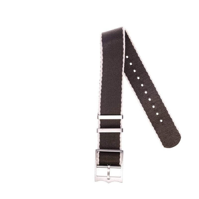 Premium Brown Nylon Military Watch Strap with Ecru- Single Pass