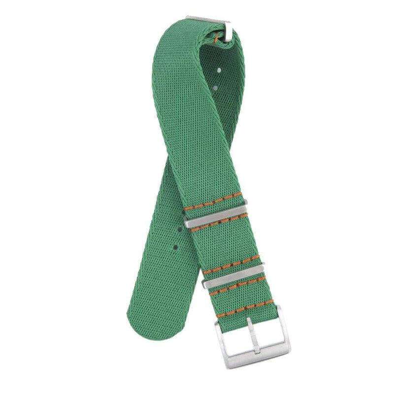 Premium Green Nylon Military Watch Strap with Orange Stitches - Image 2