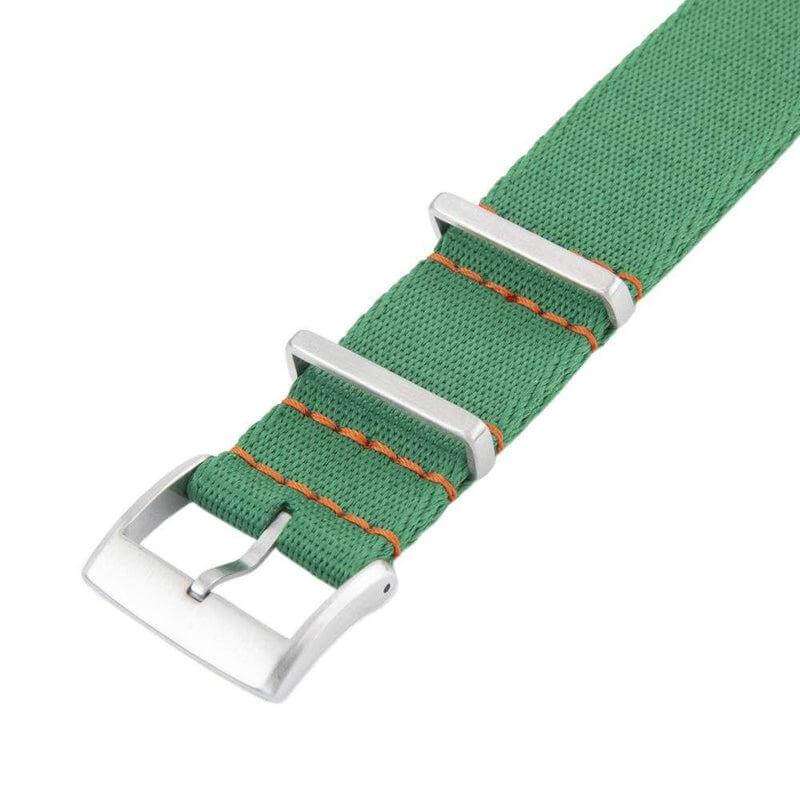Premium Green Nylon Military Watch Strap with Orange Stitches - Image 6