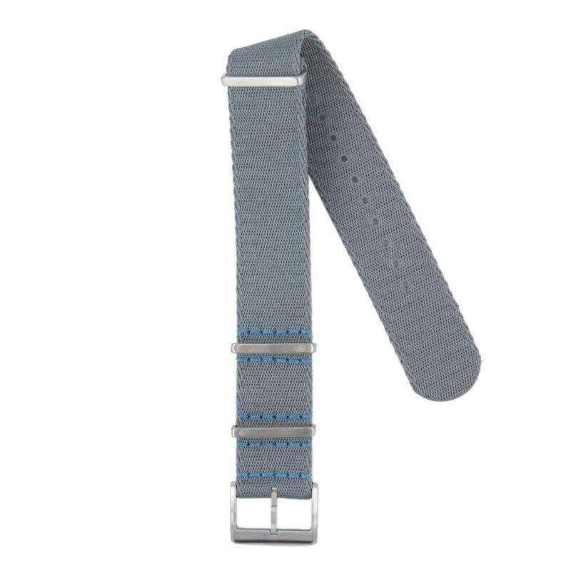 Premium Grey Nylon Military Watch Strap with Light Blue Stitches
