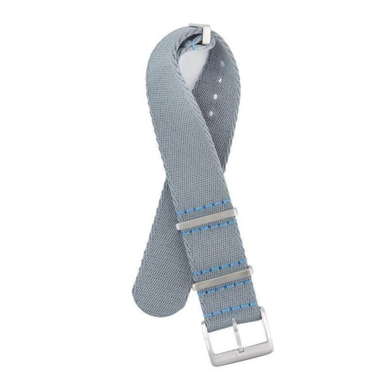 Premium Grey Nylon Military Watch Strap with Light Blue Stitches - Image 2