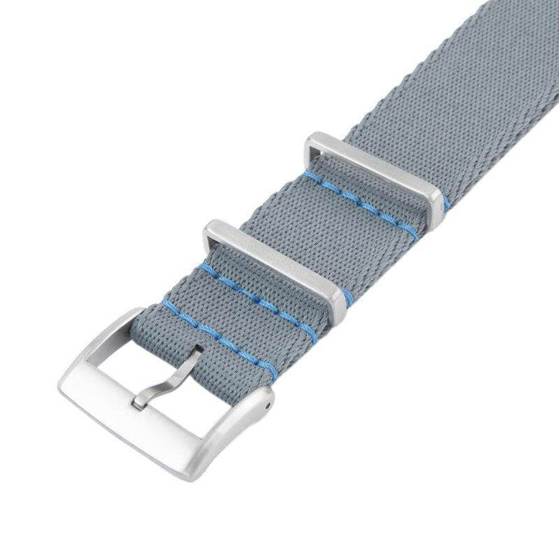 Premium Grey Nylon Military Watch Strap with Light Blue Stitches - Image 4