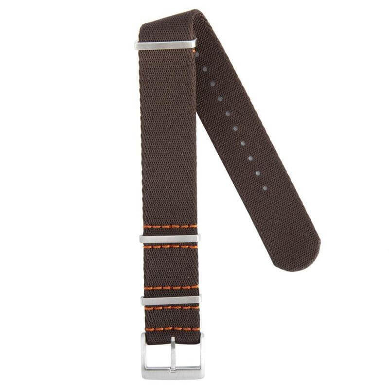 Premium Dark Brown Nylon Military Watch Strap with Orange Stitches