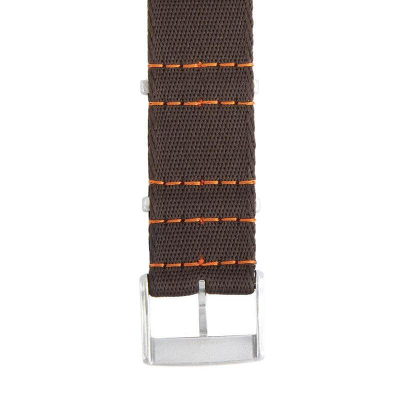 Premium Dark Brown Nylon Military Watch Strap with Orange Stitches - Image 3