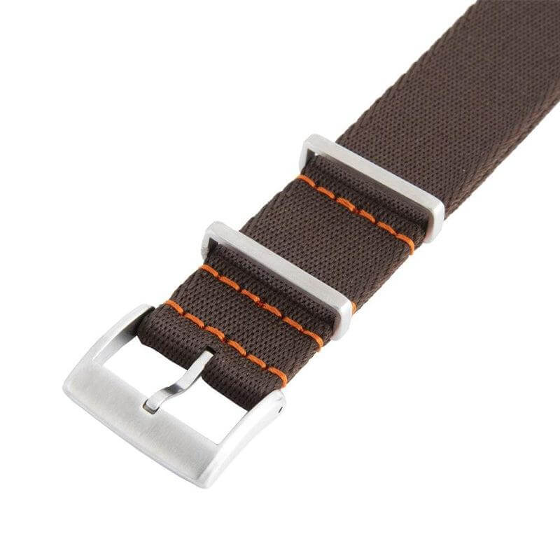 Premium Dark Brown Nylon Military Watch Strap with Orange Stitches - Image 5