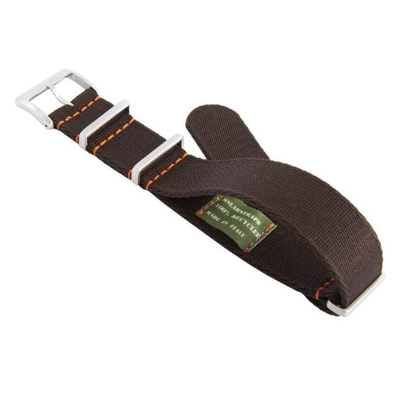 Premium Dark Brown Nylon Military Watch Strap with Orange Stitches - Image 6