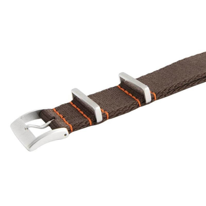 Premium Dark Brown Nylon Military Watch Strap with Orange Stitches - Image 7