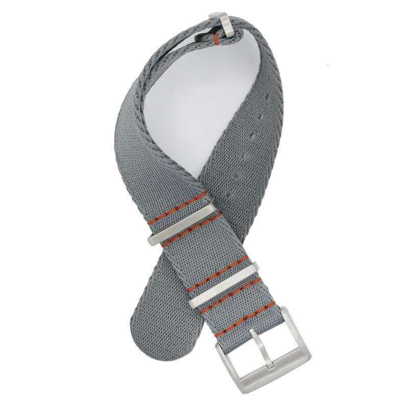 Premium Grey Nylon Military Watch Strap with Orange Stitches - Image 2