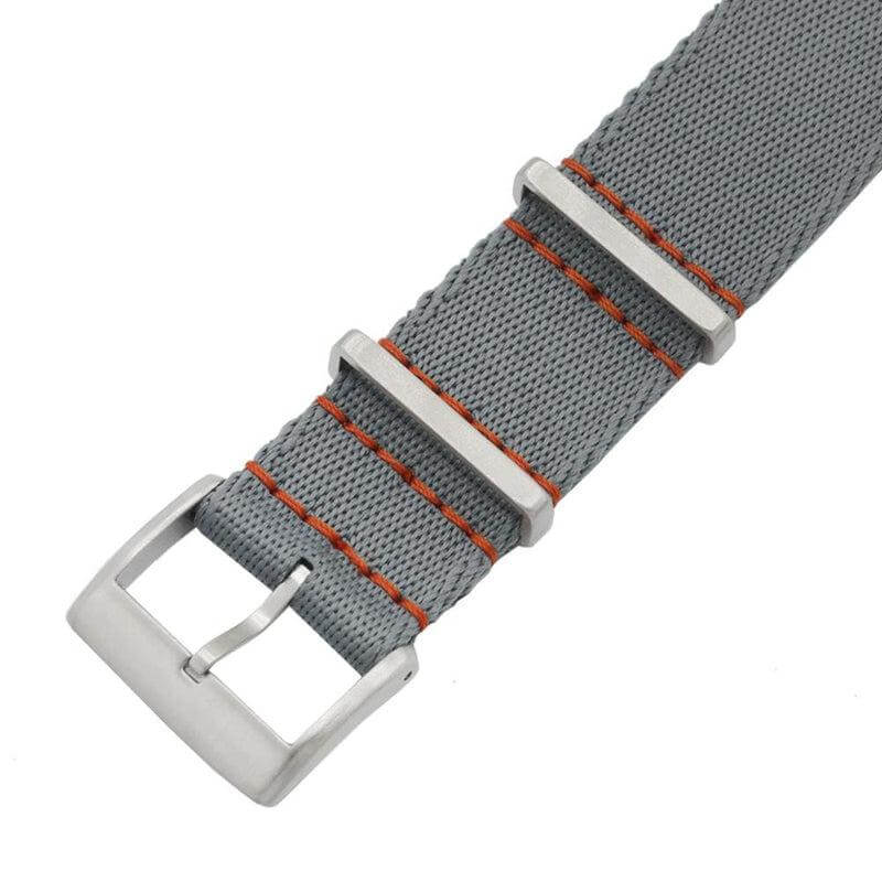 Premium Grey Nylon Military Watch Strap with Orange Stitches - Image 4