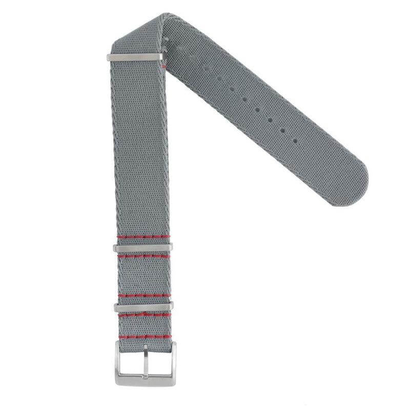 Premium Grey Nylon Military Watch Strap with Red Stitches