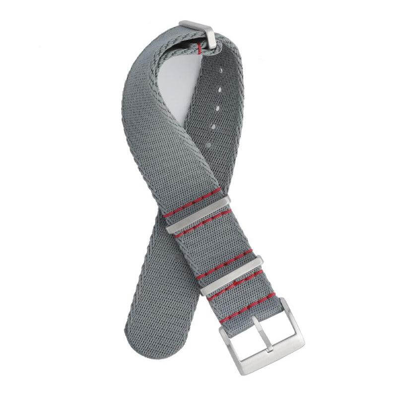 Premium Grey Nylon Military Watch Strap with Red Stitches - Image 2