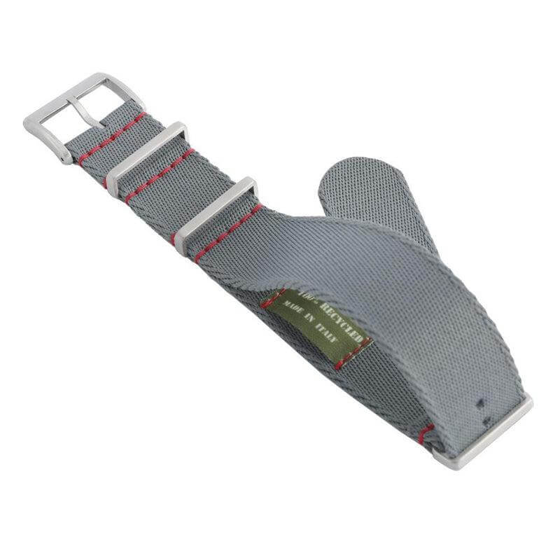 Premium Grey Nylon Military Watch Strap with Red Stitches - Image 3