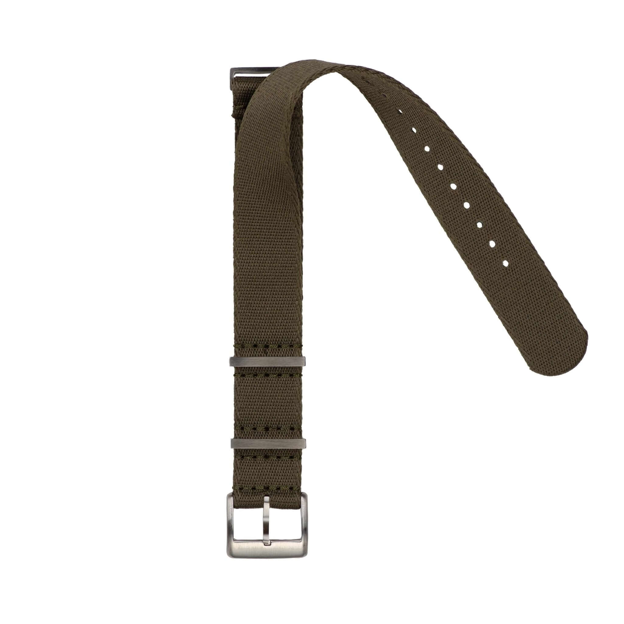 Premium Dark Green Nylon Military Watch Strap with Dark Green Stitches