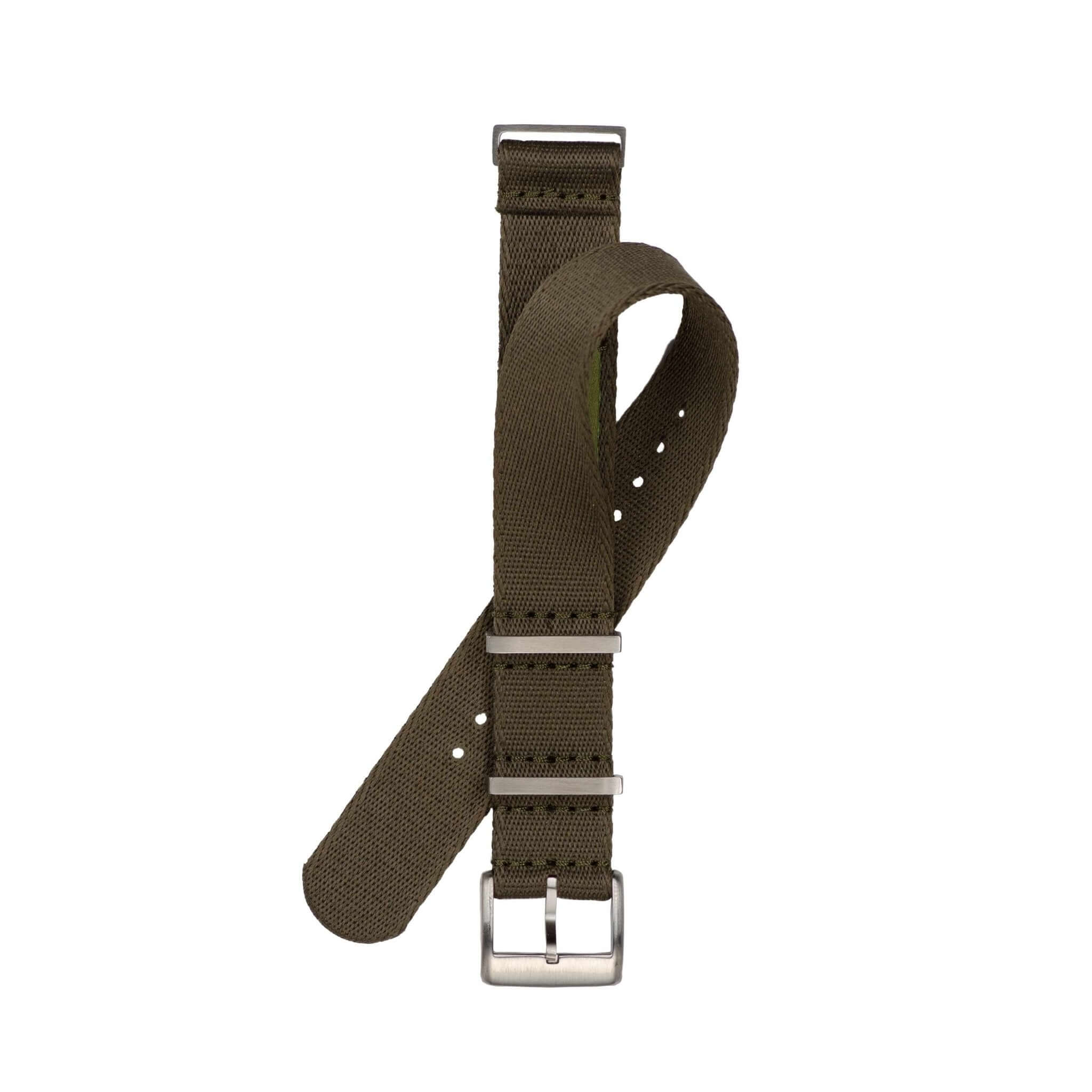 Premium Dark Green Nylon Military Watch Strap with Dark Green Stitches - Image 2