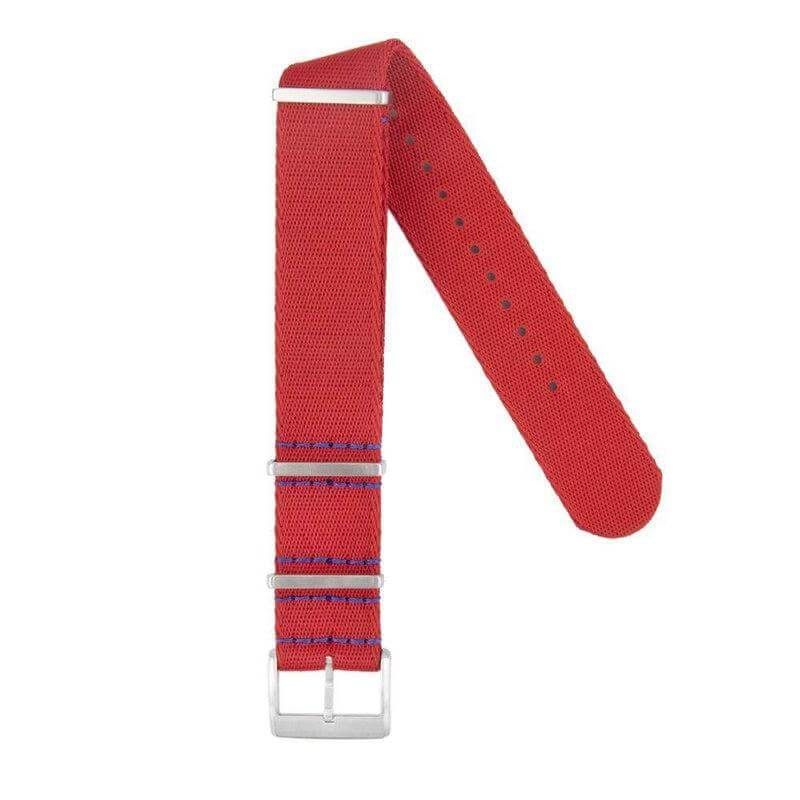 Premium Red Nylon Military Watch Strap with Blue Stitches