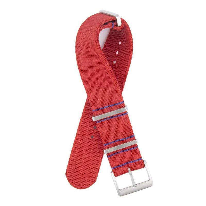 Premium Red Nylon Military Watch Strap with Blue Stitches - Image 2