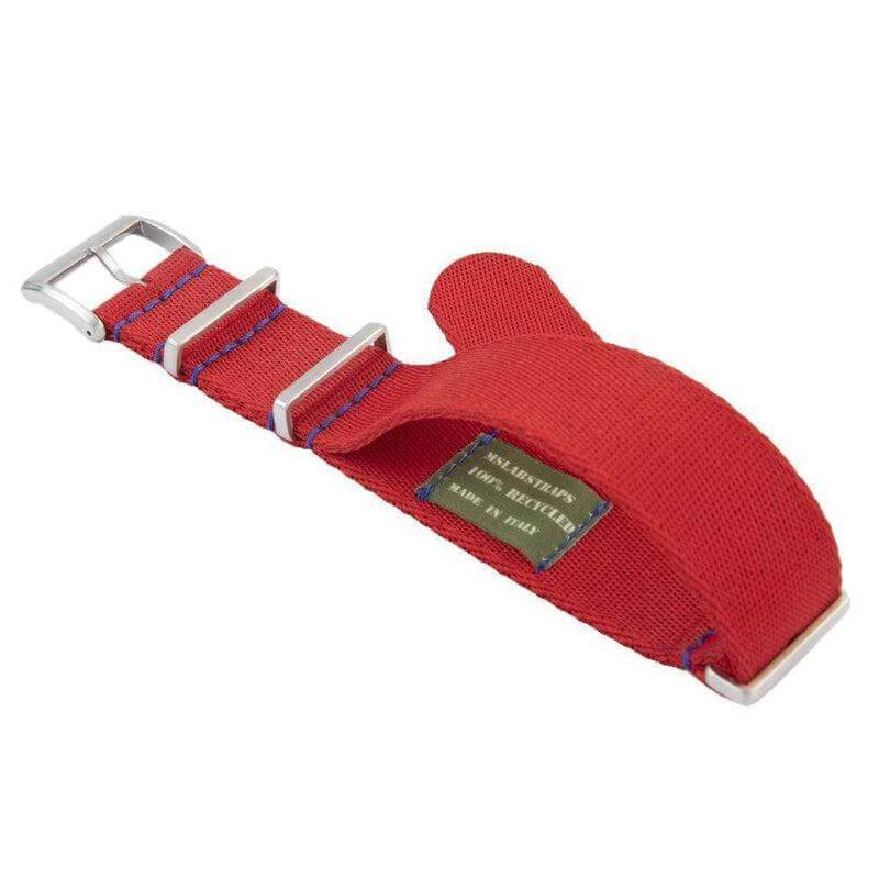 Premium Red Nylon Military Watch Strap with Blue Stitches - Image 3