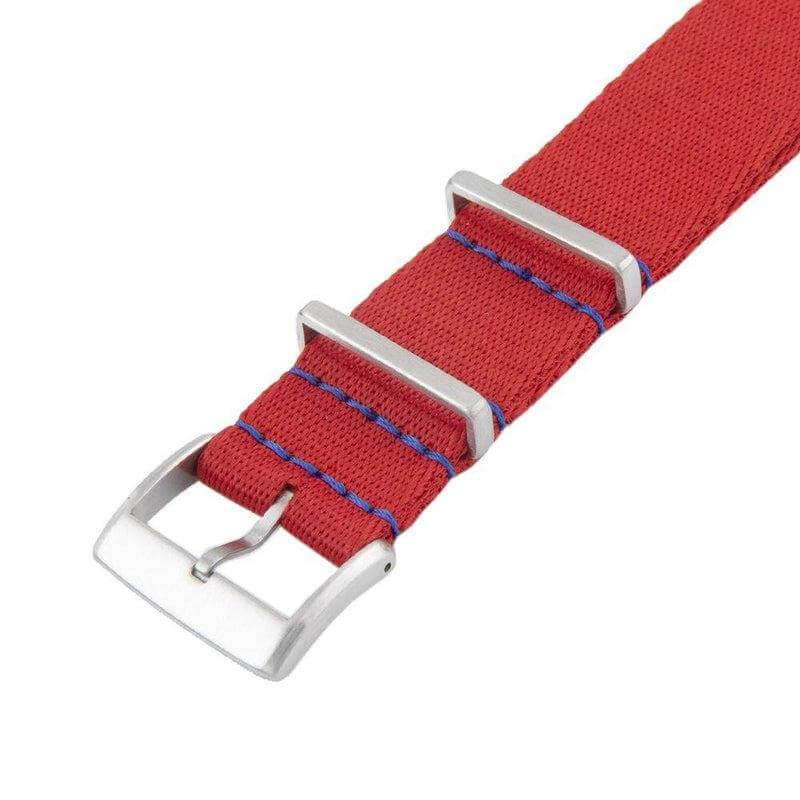Premium Red Nylon Military Watch Strap with Blue Stitches - Image 4