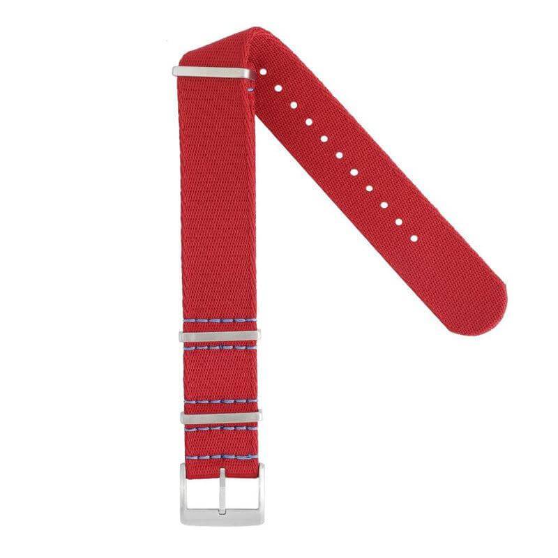 Premium Red Nylon Military Watch Strap with Light Blue Stitches