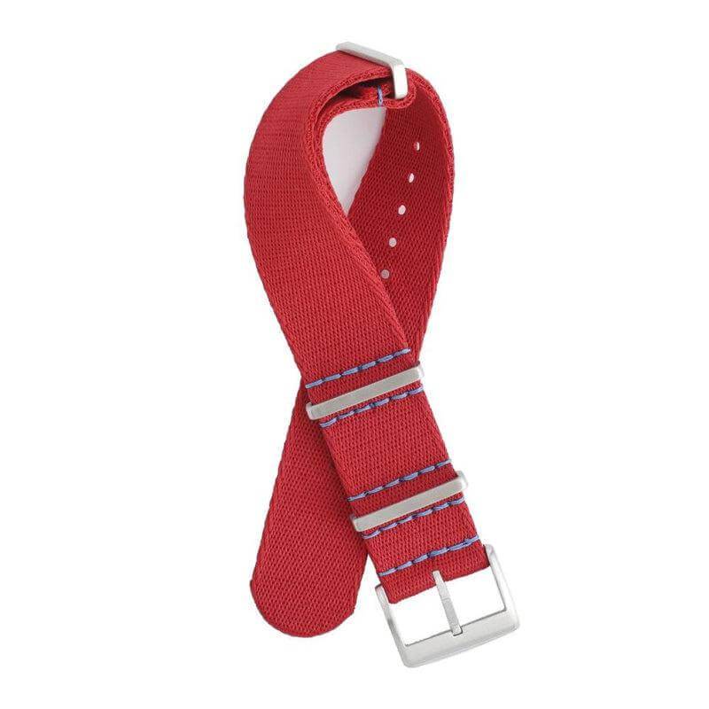 Premium Red Nylon Military Watch Strap with Light Blue Stitches - Image 2