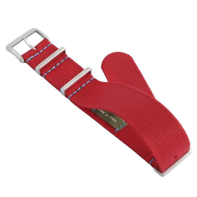 Premium Red Nylon Military Watch Strap with Light Blue Stitches - Image 3