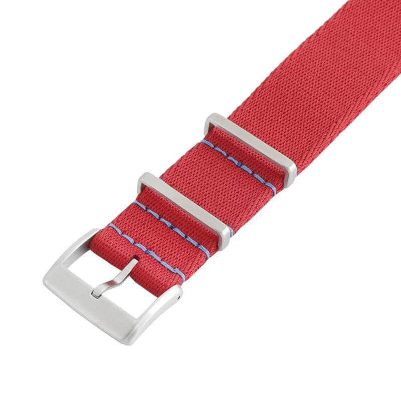 Premium Red Nylon Military Watch Strap with Light Blue Stitches - Image 4