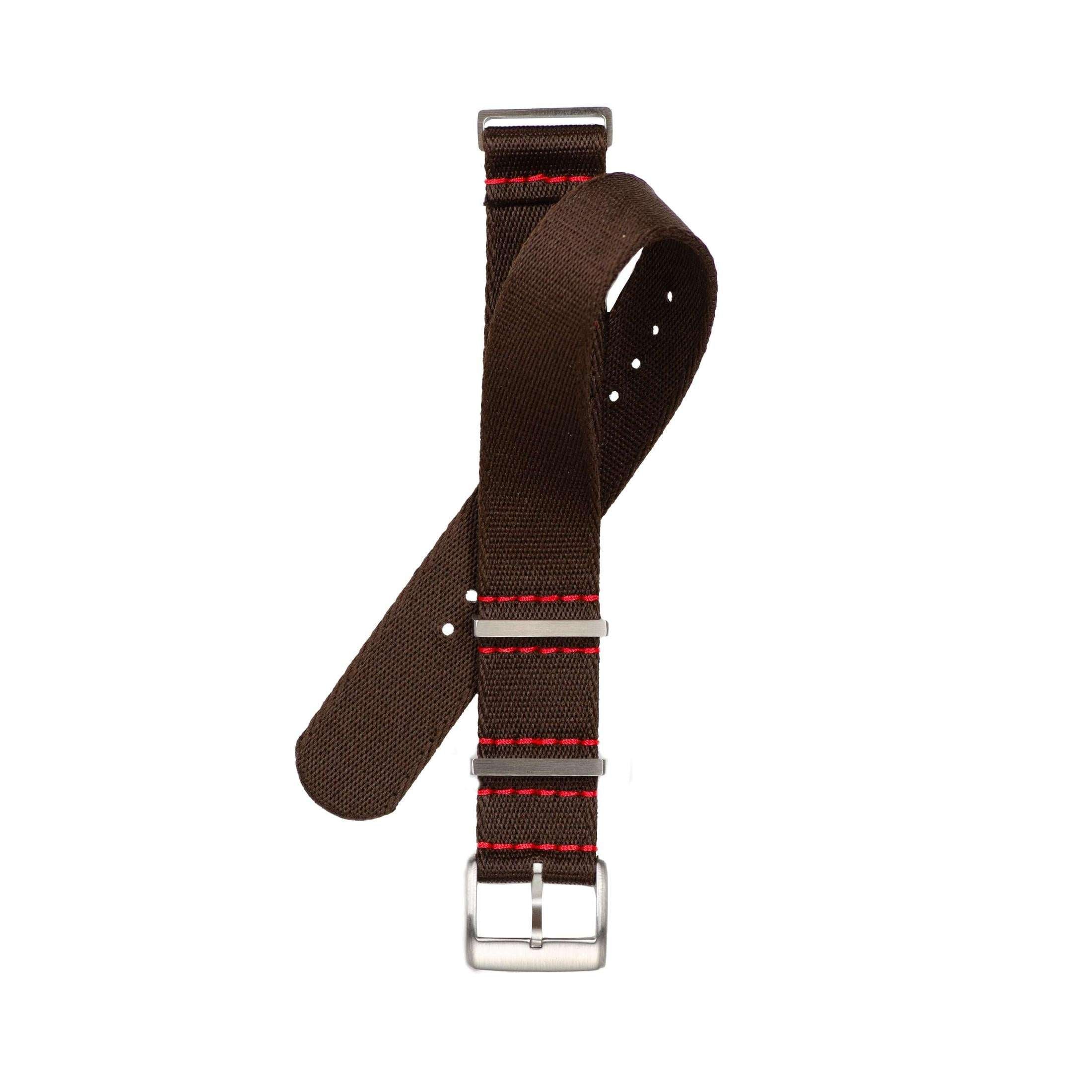 Brown Nylon Military Watch Strap with Red Stitches