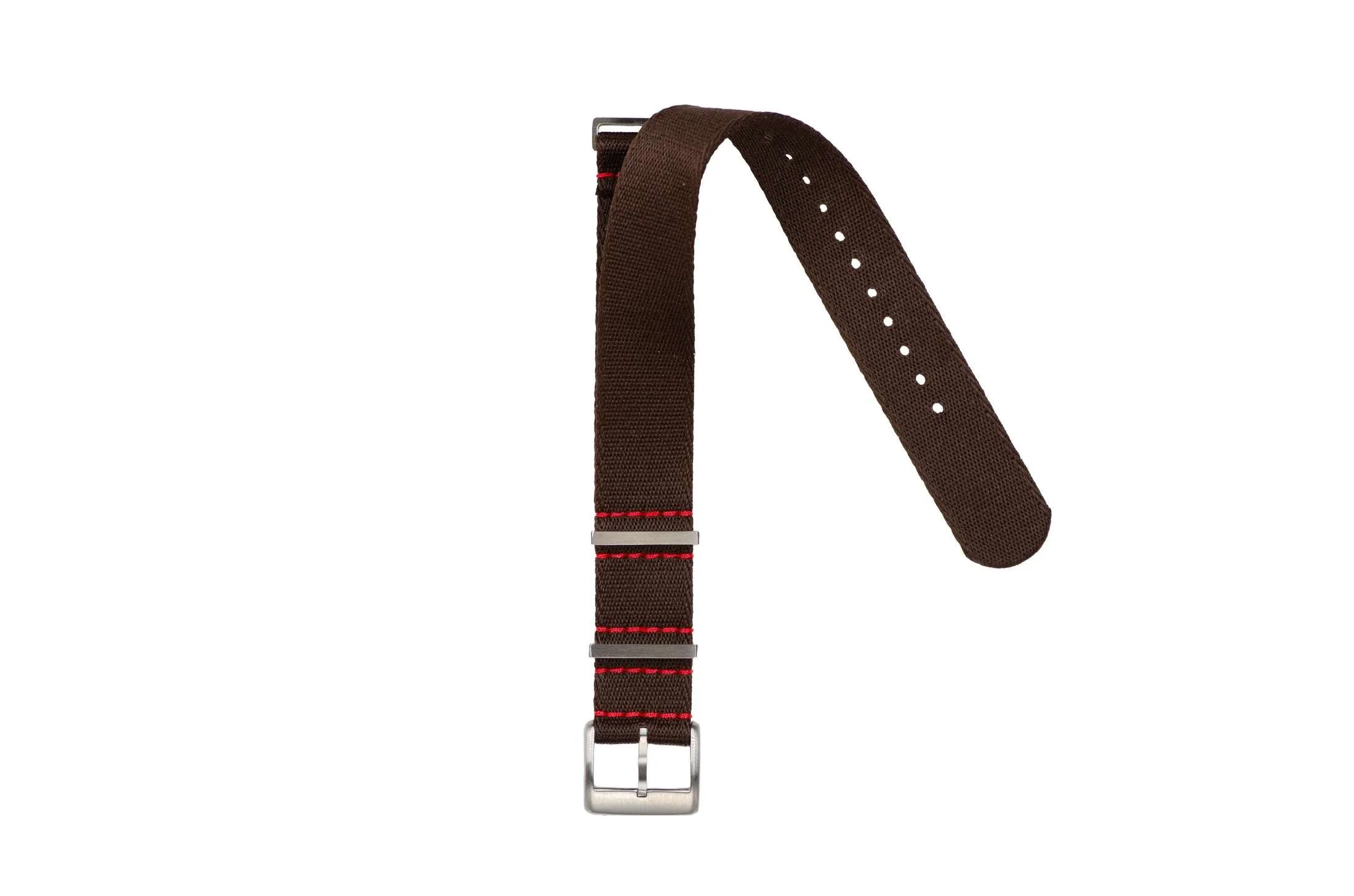 Brown Nylon Military Watch Strap with Red Stitches - Image 2