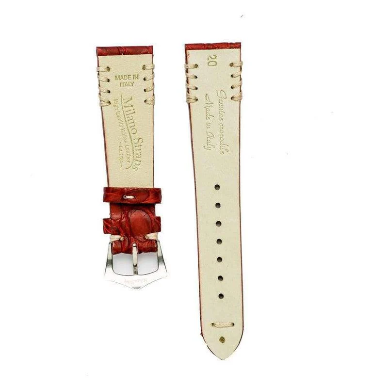 Red Rubberized Crocodile Leather Watch Strap with Ecru Tribal Stitche - Image 3