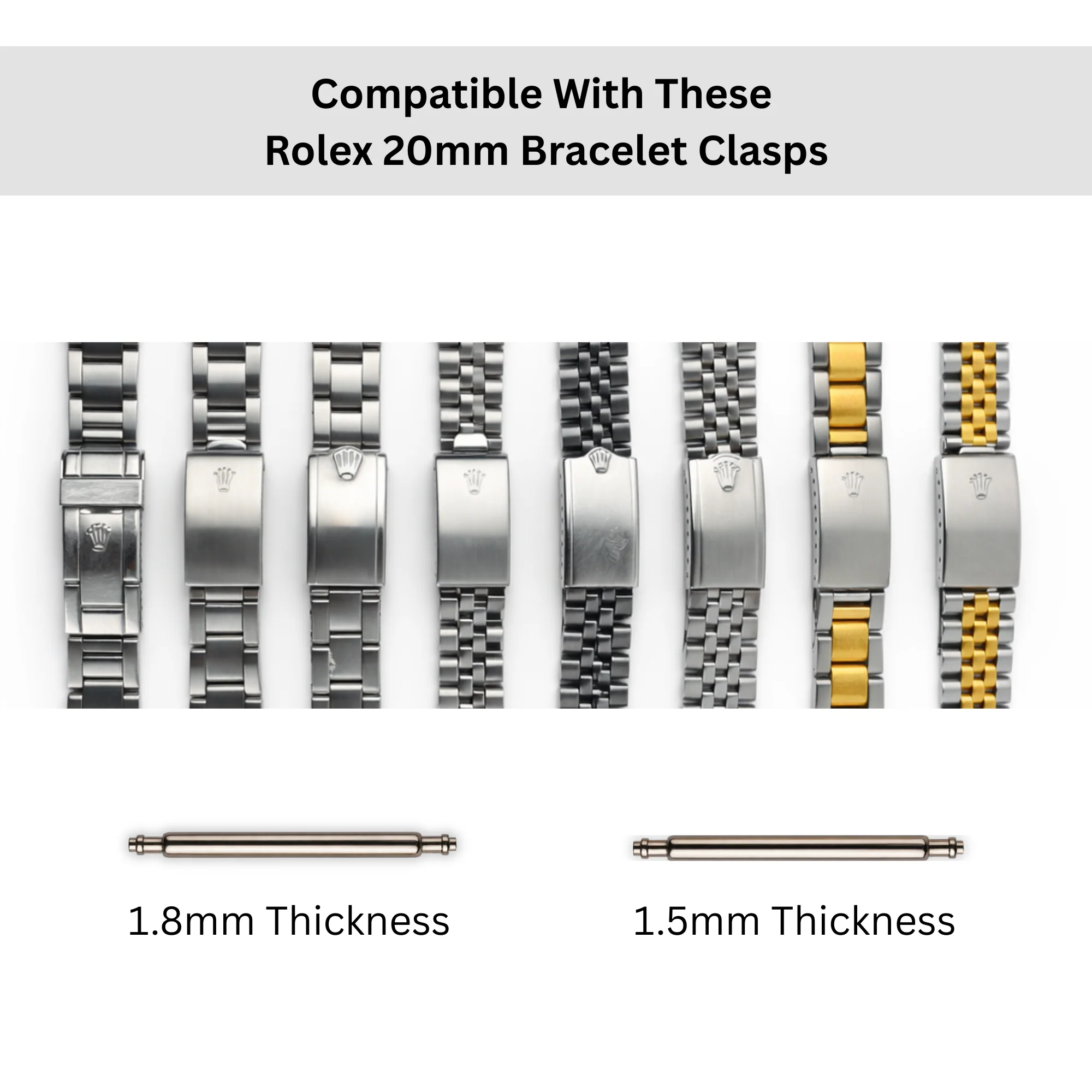 Rolex Buckle Clasp 16mm Spring Bar For Jubilee and Oyster Band Bracelets - Pair - Image 4