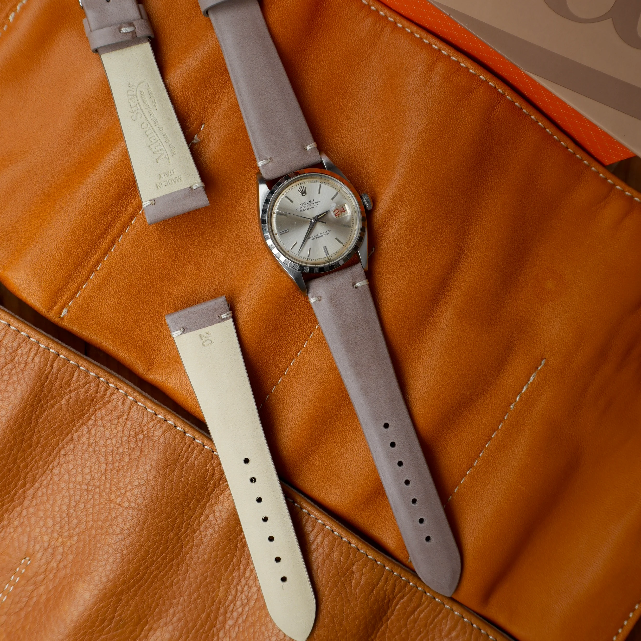 Taupe Calfskin Leather Vintage Watch Strap - Image 5