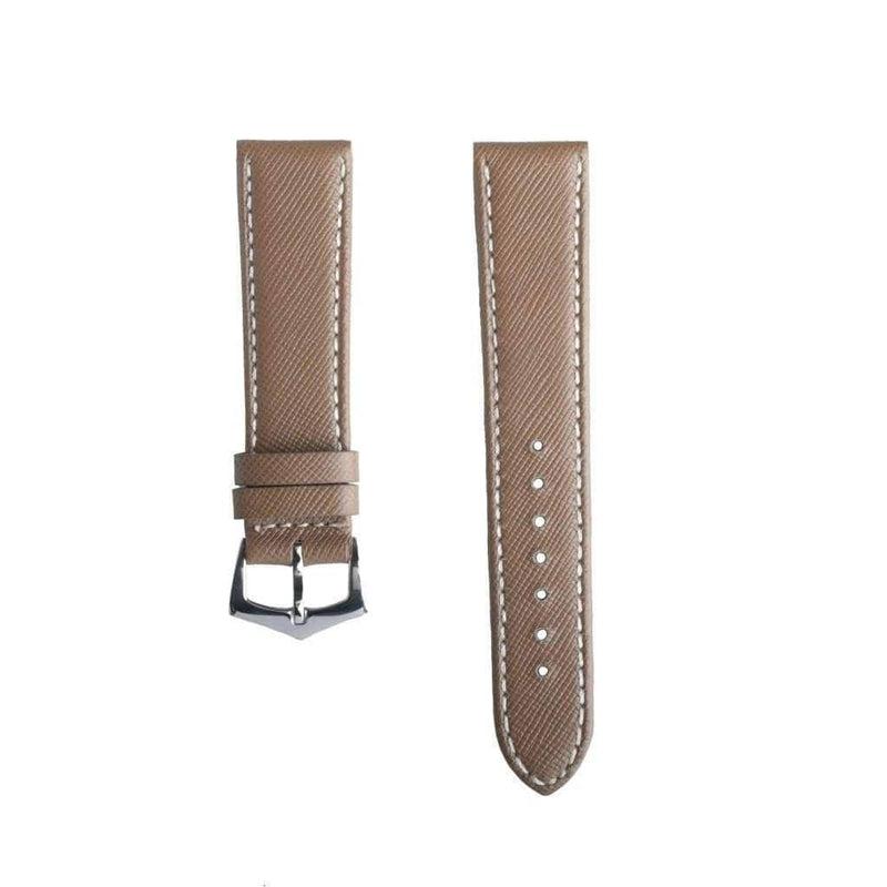 Taupe Saffiano Folded Edge White Stitches Watch Strap - Image 2