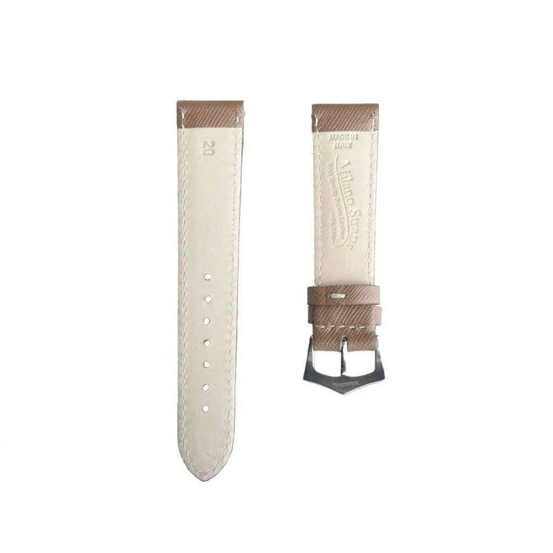 Taupe Saffiano Folded Edge White Stitches Watch Strap - Image 4