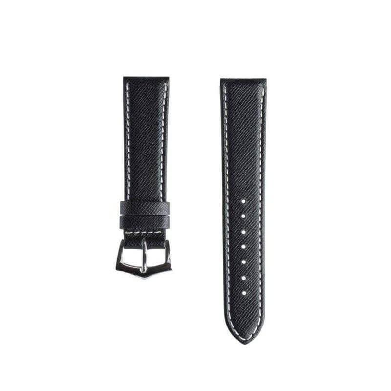 Black Saffiano Folded Edge White Stitches Watch Strap - Image 3