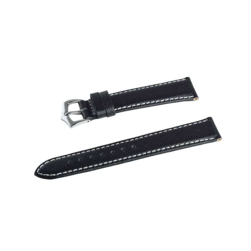 Black Saffiano Folded Edge White Stitches Watch Strap - Image 4