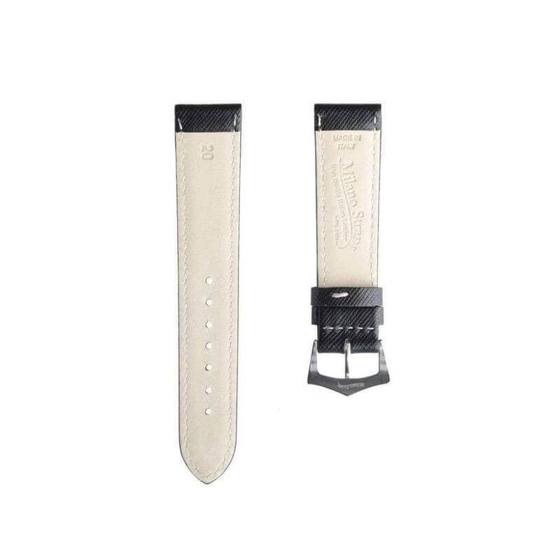 Black Saffiano Folded Edge White Stitches Watch Strap - Image 5