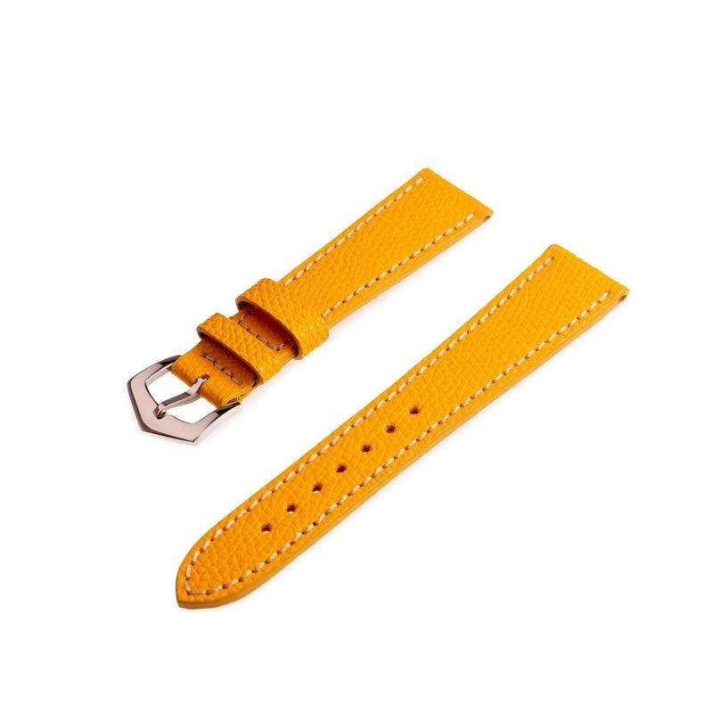 Yellow Hammered Calfskin Ecru Stitches Watch strap - Image 5