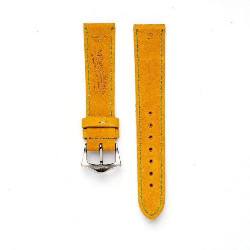 Yellow Suede Leather Watch Strap Green stitches 18mm - Image 3